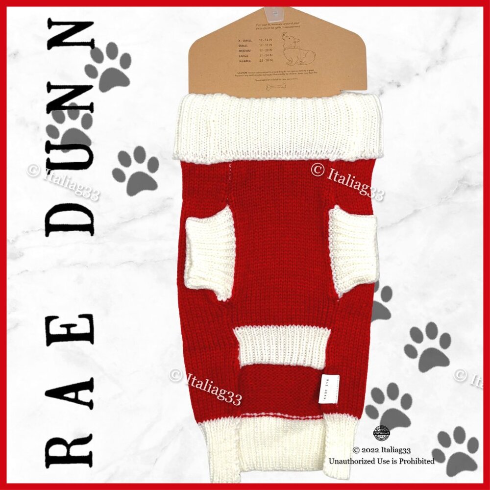 Rae Dunn Dog Sweater PAW HUMBUG Sz XSmall Winter Coat Clothing Red & Cream NEW - Picture 2 of 10